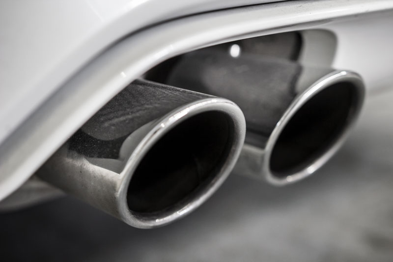 close up of twin exhaust pipes